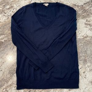 J Crew Navy V Neck Sweater 100% Cotton XS